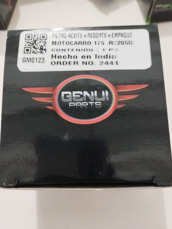 FILTRO ACEITE+RESORTE+EMPAQUE.MOTOCARRO RE 205D-RE 175/GENUI_Unidad